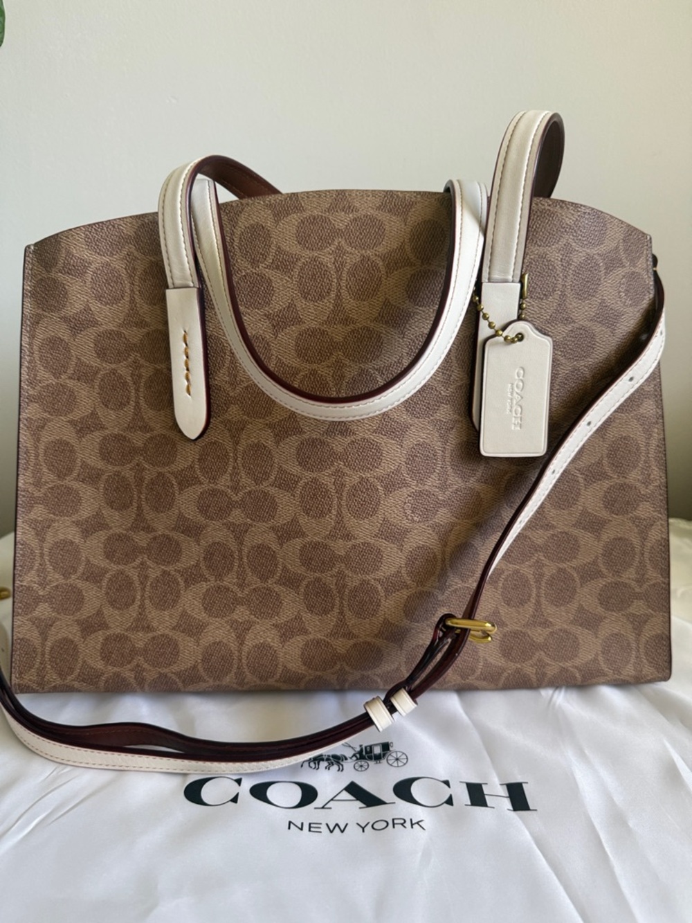 Coach Brown Signature Satchel with Cream Trim